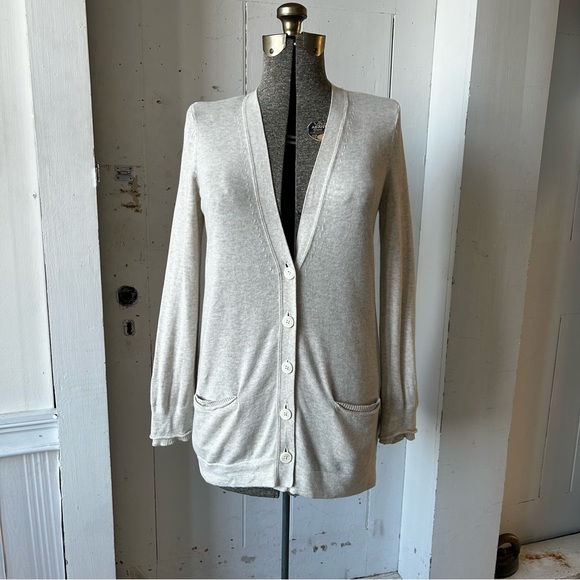 J. Jill Heather Beige Lightweight V-Neck Tunic Knit Cardigan - Picture 2 of 14